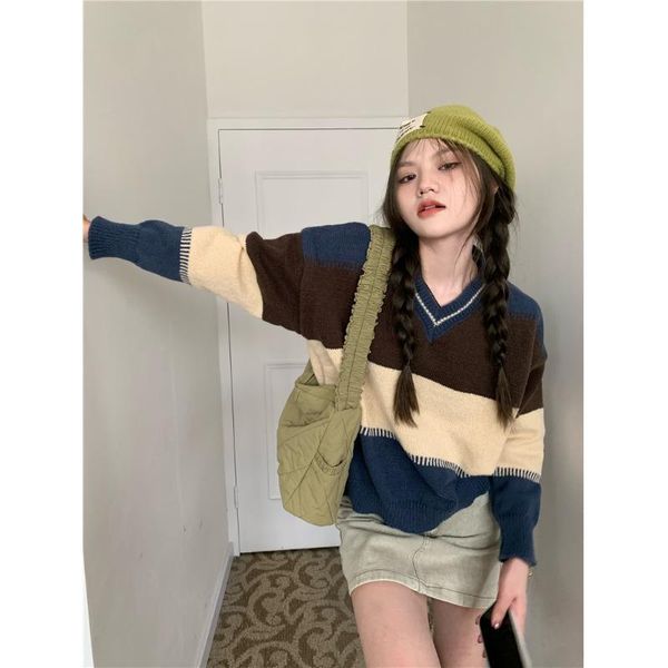 women's sweaters korean clothes autumn winter oversize clothing vintage spliced striped hit the color jumpers straight, White;black
women's sweaters korean clothes autumn winter oversize clothing vintage spliced striped hit the color jumpers straight, White;black