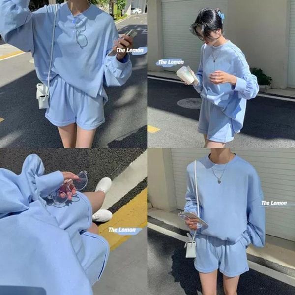 women's t-shirt spring candy color loose long-sleeved casual shorts suit women solid daily street style wear for outdoor j9u9, White
women's t-shirt spring candy color loose long-sleeved casual shorts suit women solid daily street style wear for outdoor j9u9, White