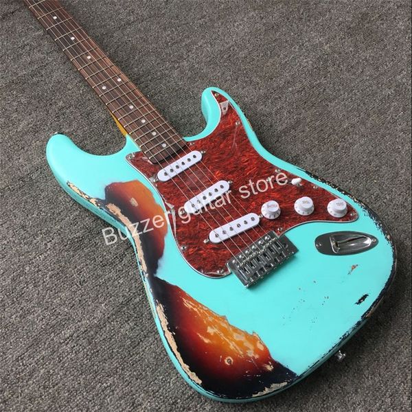 10s icc relic inspired electric guitar aged green cover sunburst 
10s icc relic inspired electric guitar aged green cover sunburst
