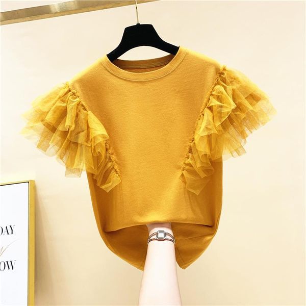 women's t-shirt mesh stitching flying sleeves short sleeve loose female 2021 summer clothing western style, White
women's t-shirt mesh stitching flying sleeves short sleeve loose female 2021 summer clothing western style, White