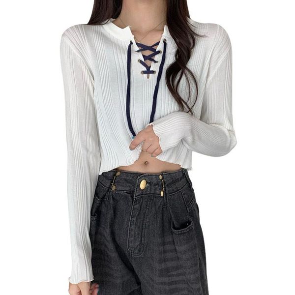 women's t-shirt t-shirts lace drawstring short knitting design sensational autumn pure color slim casual long sleeve top, White
women's t-shirt t-shirts lace drawstring short knitting design sensational autumn pure color slim casual long sleeve top, White