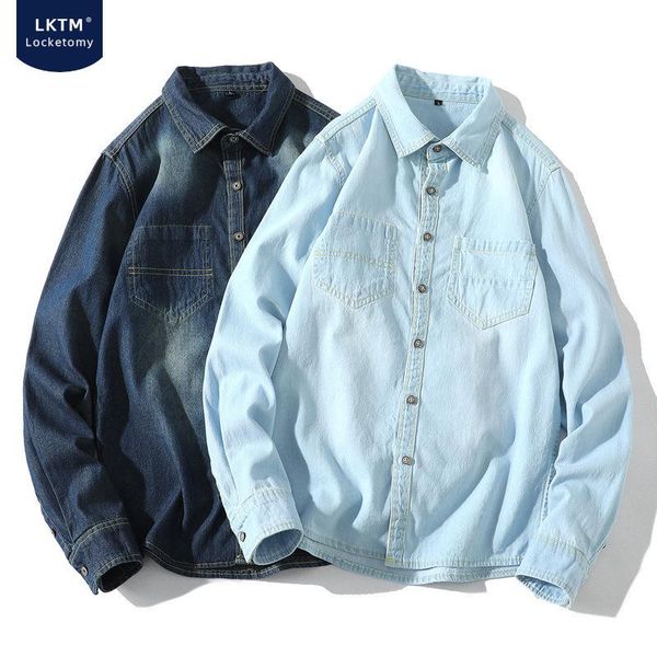 men's casual shirts summer thin retro washed denim shirt korean long sleeve slim wearing jacket, White;black
men's casual shirts summer thin retro washed denim shirt korean long sleeve slim wearing jacket, White;black