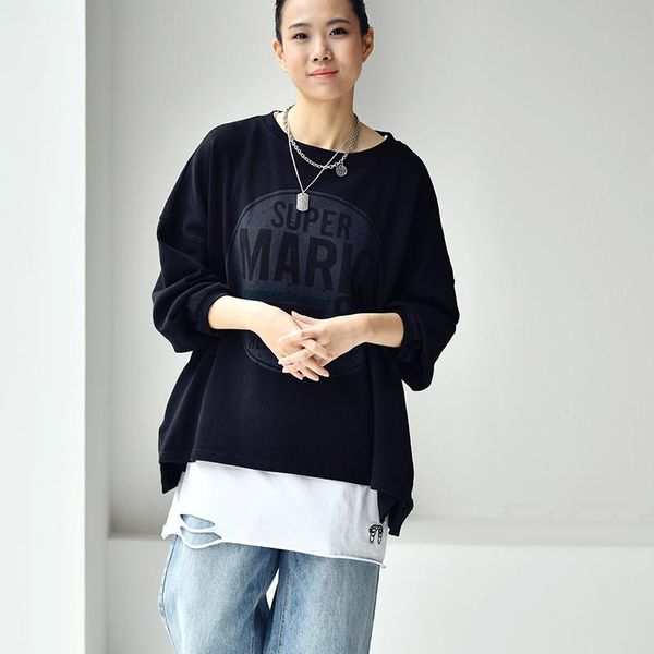 women's hoodies & sweatshirts micoco r6381c casual art wash water do old character letterprint loose round collar turtleneck fleece, Black
women's hoodies & sweatshirts micoco r6381c casual art wash water do old character letterprint loose round collar turtleneck fleece, Black