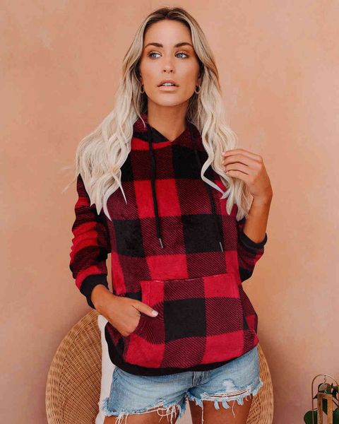 2021 casual hooded leopard camouflage plaid large pocket long sleeve sweater plaid wool women, Black;red
2021 casual hooded leopard camouflage plaid large pocket long sleeve sweater plaid wool women, Black;red