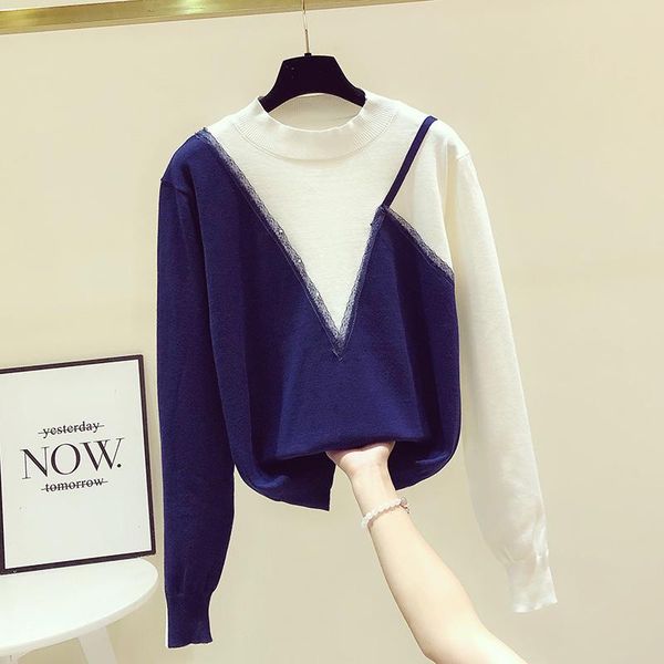 women's sweaters fake two piece knitted women contrast color pullovers autumn lace patchwork half high collar sweater jumpers, White;black
women's sweaters fake two piece knitted women contrast color pullovers autumn lace patchwork half high collar sweater jumpers, White;black