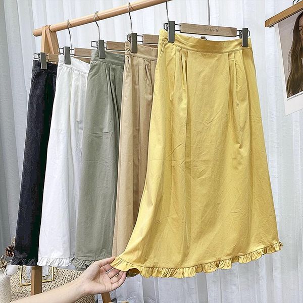 skirts summer solid preppy waveselvedge hem a-line pleated long cotton with pockets yellow khaki white, Black
skirts summer solid preppy waveselvedge hem a-line pleated long cotton with pockets yellow khaki white, Black