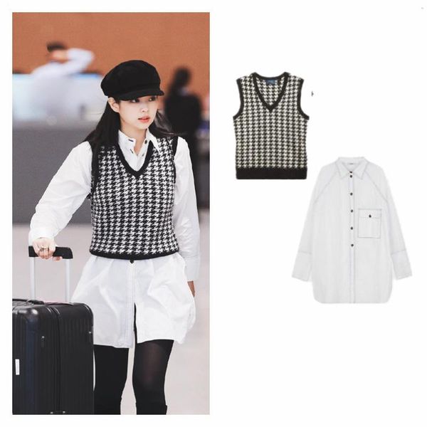 women's tracksuits kpop korean celebrity same sweet lady gray houndstooth v-neck vest and white loose long sleeve shirts women two piec
women's tracksuits kpop korean celebrity same sweet lady gray houndstooth v-neck vest and white loose long sleeve shirts women two piec