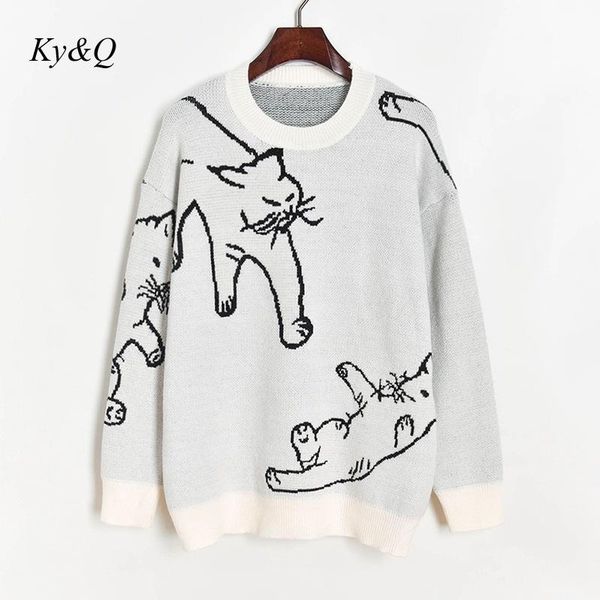 runway 2021 red white autumn winter cat loose women knit sweater pullover casual fashion o-neck long sleeve jumper women's sweaters, White;black
runway 2021 red white autumn winter cat loose women knit sweater pullover casual fashion o-neck long sleeve jumper women's sweaters, White;black