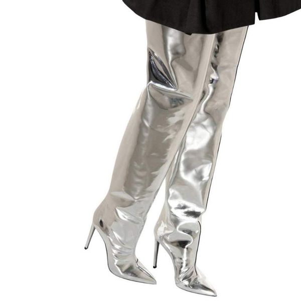boots women's spring boot silver patent leather heel over the knee thin heels thigh high shoes botas mujer, Black
boots women's spring boot silver patent leather heel over the knee thin heels thigh high shoes botas mujer, Black