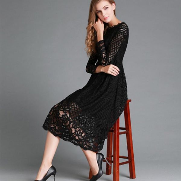 casual dresses elegant hollow out lace dress women long sleeve autumn style midi-calf white spring party vestidos, Black;gray
casual dresses elegant hollow out lace dress women long sleeve autumn style midi-calf white spring party vestidos, Black;gray