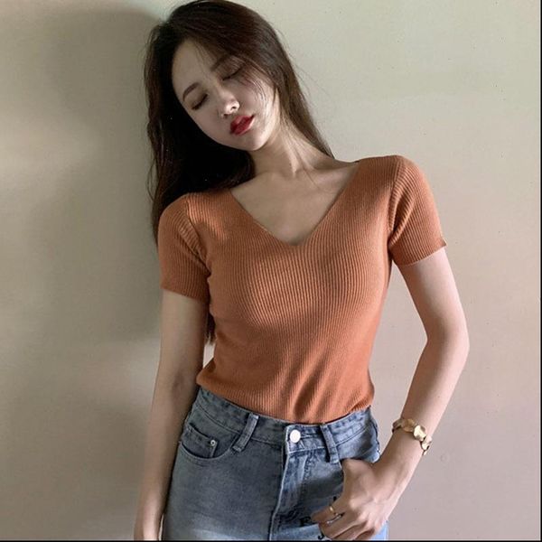 summer womens t shirts women knitted short sleeved shirt chic solid color slim tee korean version drop, White
summer womens t shirts women knitted short sleeved shirt chic solid color slim tee korean version drop, White