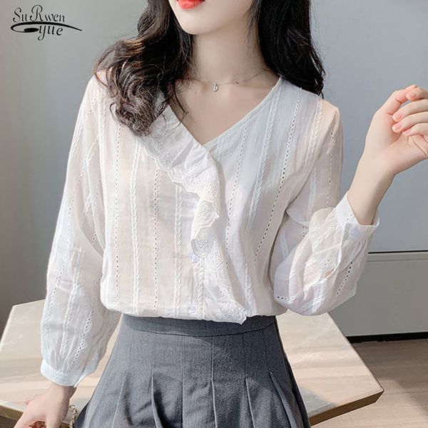 korean style solid cotton simple women and blouses sweet ruffled v-neck long sleeve shirt ladies' 10899 210521, White
korean style solid cotton simple women and blouses sweet ruffled v-neck long sleeve shirt ladies' 10899 210521, White