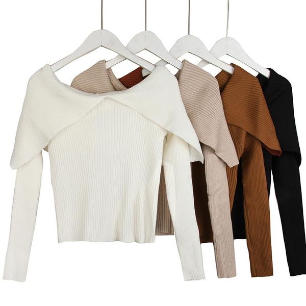 women's sweaters knitted woman long sleeve pull femme knit sweater women pullover korean fashion outwear off shoulder, White;black
women's sweaters knitted woman long sleeve pull femme knit sweater women pullover korean fashion outwear off shoulder, White;black