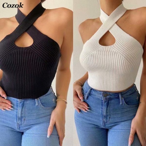 women's sweaters summer women halter off shoulder knitted sleeveless tank y2k black solid bodycon party bustier, White;black
women's sweaters summer women halter off shoulder knitted sleeveless tank y2k black solid bodycon party bustier, White;black