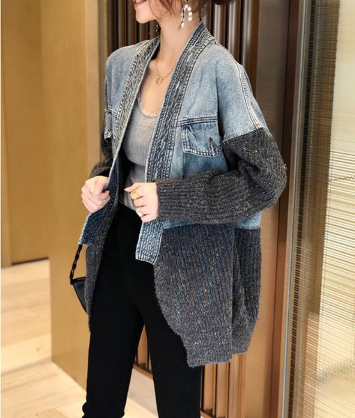 women's sweaters gvuw design sense splicing denim women's jacket knitted long medium-loose cardinalgan big korean spring and autum, White;black
women's sweaters gvuw design sense splicing denim women's jacket knitted long medium-loose cardinalgan big korean spring and autum, White;black