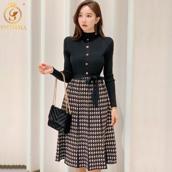 elegant long sleeve sweater dresses women thick knit autumn winter female slim houndstooth patchwork casual vestidos 210520, Black;gray
elegant long sleeve sweater dresses women thick knit autumn winter female slim houndstooth patchwork casual vestidos 210520, Black;gray
