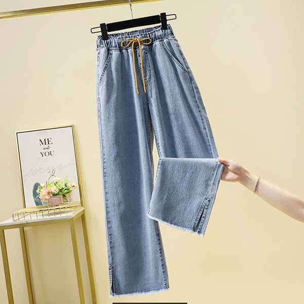 women's jeans women wide leg elastic waist cotton belt lace-up pants casual loose straight forked ladies denim plus size, Blue
women's jeans women wide leg elastic waist cotton belt lace-up pants casual loose straight forked ladies denim plus size, Blue