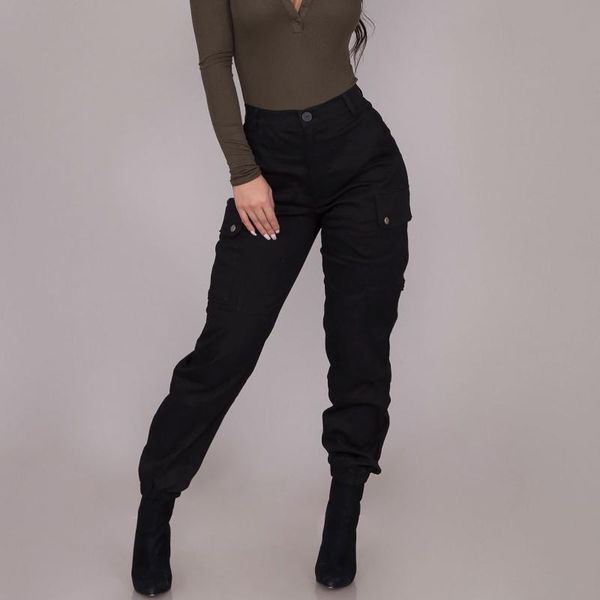 women's pants & capris casual overalls european and american trousers high waist solid cargo women, Black;white
women's pants & capris casual overalls european and american trousers high waist solid cargo women, Black;white