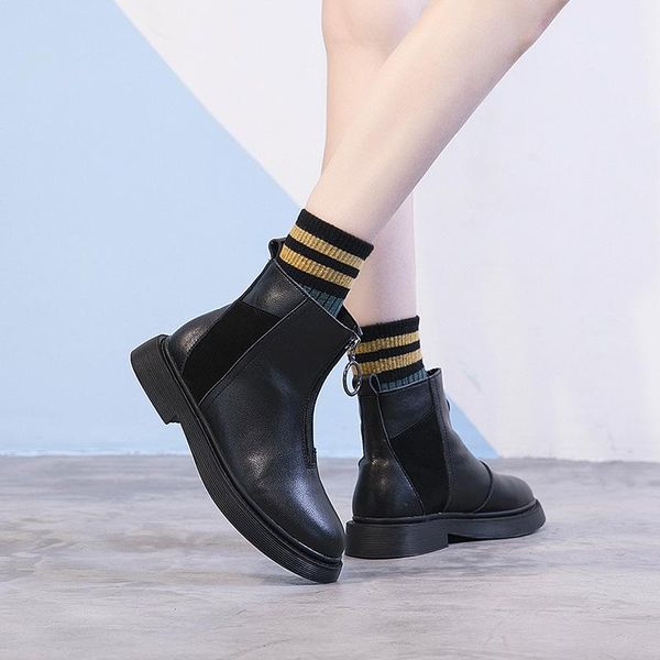 boots deat 2021 spring and summer fashion casual round toe solid color zipper leather short women's sh348, Black
boots deat 2021 spring and summer fashion casual round toe solid color zipper leather short women's sh348, Black