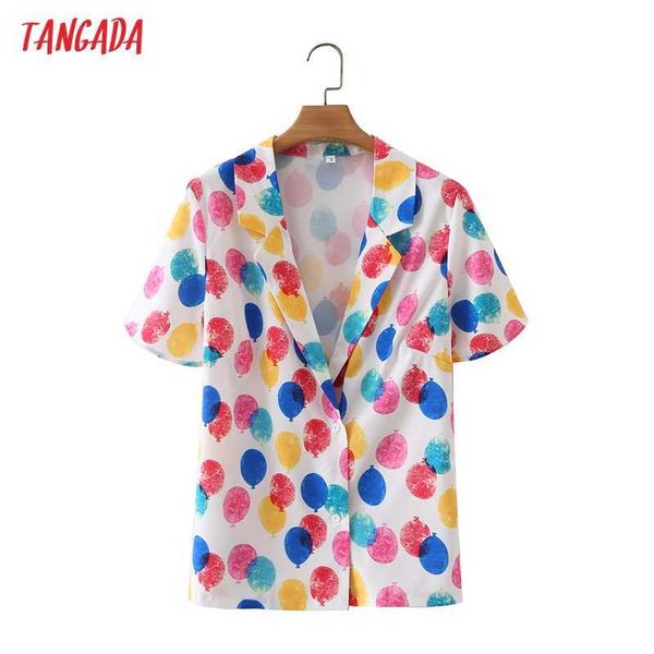 tangada women retro print chiffon shirt summer blouse short sleeve chic female 3y17 210609, White 
tangada women retro print chiffon shirt summer blouse short sleeve chic female 3y17 210609, White