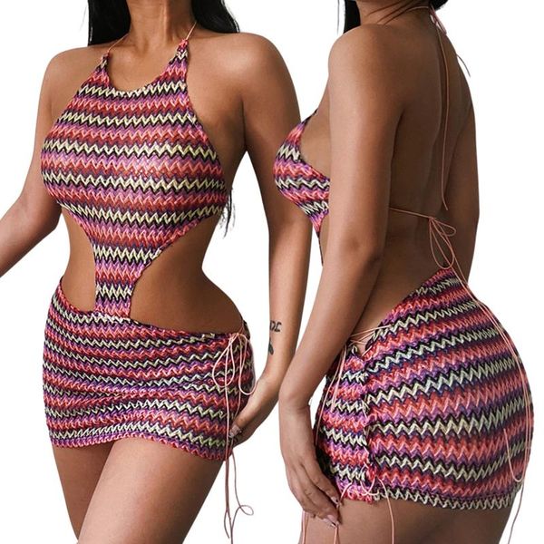 women's swimwear women\u2021s fashion colorful knitted dress halter tie-up backless skinny short, White;black
women's swimwear women\u2021s fashion colorful knitted dress halter tie-up backless skinny short, White;black