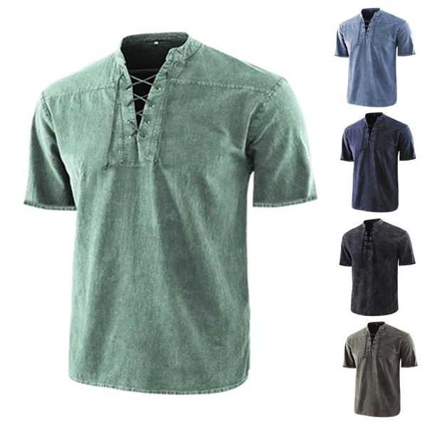 men's casual shirts feitong summer blouse shirt plus size cotton linen v-neck vintage lace-up tie short sleeve gothic streetwear, White;black
men's casual shirts feitong summer blouse shirt plus size cotton linen v-neck vintage lace-up tie short sleeve gothic streetwear, White;black