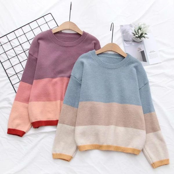 women's sweaters winter casual loose patchwork colors sweater women harajuku o neck drop shoulder knitted pullover female chic oversize, White;black
women's sweaters winter casual loose patchwork colors sweater women harajuku o neck drop shoulder knitted pullover female chic oversize, White;black