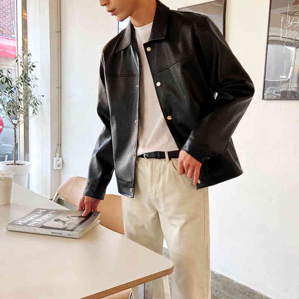 men's leather & faux fake leather man's jacket, jacket in artificial leather, korean style, loose, long sleeve, simple and single-, Black
men's leather & faux fake leather man's jacket, jacket in artificial leather, korean style, loose, long sleeve, simple and single-, Black