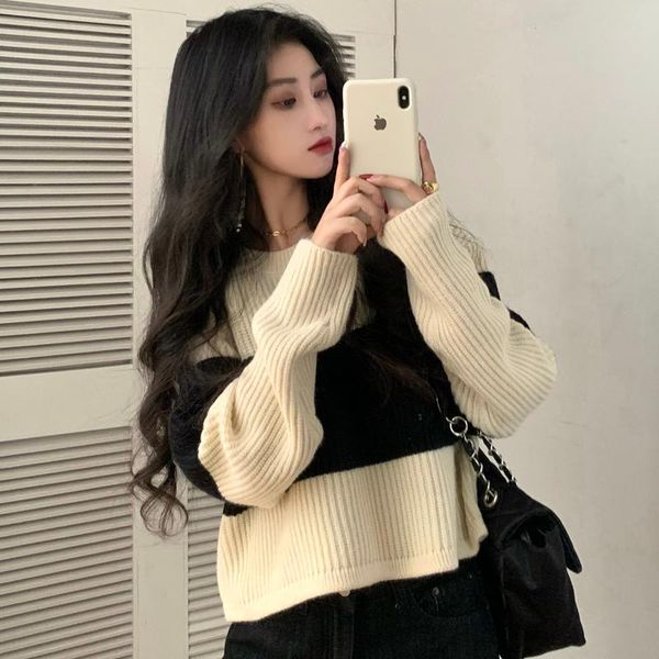 women's sweaters striped sweater pullover women wear loose korean fashion lazy style short 2021 shirts for, White;black
women's sweaters striped sweater pullover women wear loose korean fashion lazy style short 2021 shirts for, White;black