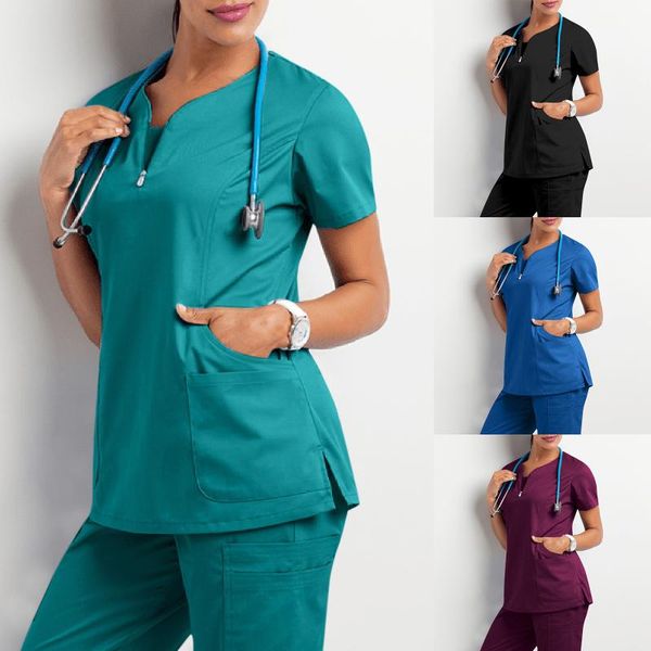 women's t-shirt clothes for women 2021 short sleeve v-neck pocket care workers summer uniformes de enfermera mujer, White
women's t-shirt clothes for women 2021 short sleeve v-neck pocket care workers summer uniformes de enfermera mujer, White
