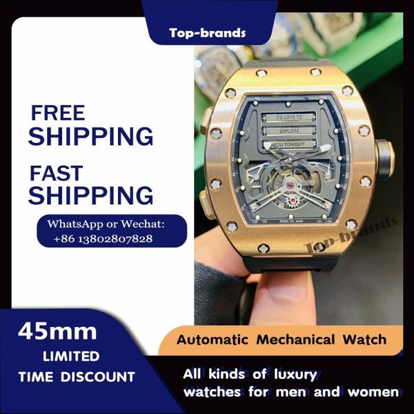 wristwatches 2021 rm 69 manual winding tourbillon watch men's mechanical hollow movement luxury brand cool trend, Slivery;brown
wristwatches 2021 rm 69 manual winding tourbillon watch men's mechanical hollow movement luxury brand cool trend, Slivery;brown