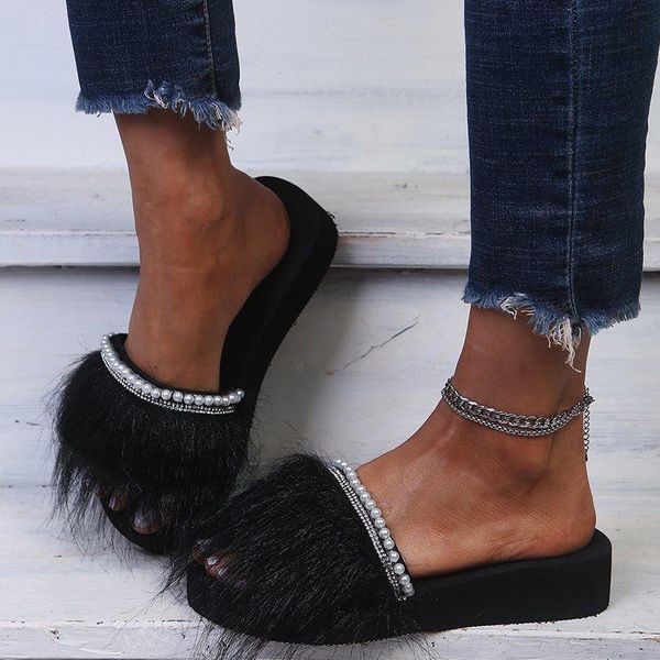 women fur slippers woman string bead flats summer slides female beach shoes 2021 ladies casual footwear, Black
women fur slippers woman string bead flats summer slides female beach shoes 2021 ladies casual footwear, Black