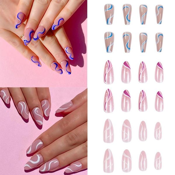 false nails 24pcs detachable pink and white wavy pattern square fake ballerina coffin full cover nail tips manicure tool, Red;gold
false nails 24pcs detachable pink and white wavy pattern square fake ballerina coffin full cover nail tips manicure tool, Red;gold