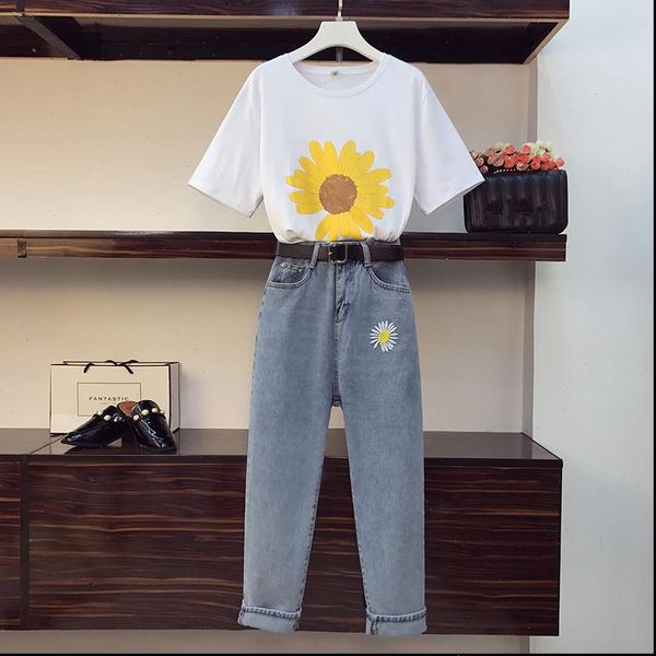 plus size women tracksuits t shirts jeans sets summer daisy print loose cotton denim embroidery belt pants suits s, Gray
plus size women tracksuits t shirts jeans sets summer daisy print loose cotton denim embroidery belt pants suits s, Gray