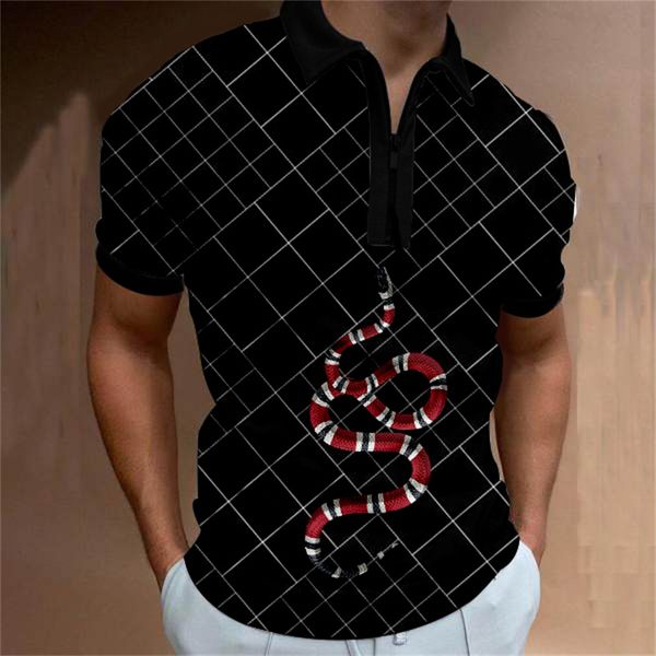 classic grid snake pattern men's zipper polo shirt comfortable breathable fashionable cool daily travel work party, White;black
classic grid snake pattern men's zipper polo shirt comfortable breathable fashionable cool daily travel work party, White;black