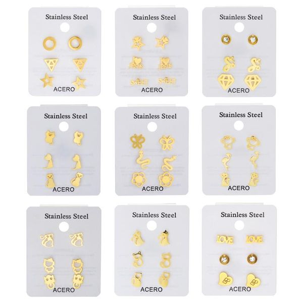 stud 3pairs/sets stainless steel earrings for women's set fashion gold color star heart cat snake flowers earring brincos, Golden;silver
stud 3pairs/sets stainless steel earrings for women's set fashion gold color star heart cat snake flowers earring brincos, Golden;silver
