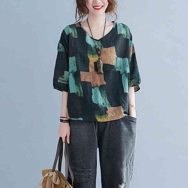 women's t-shirt arrival summer arts style women loose casual short sleeve v-neck t shirt cotton linen vintga plaid print t-shirt w, White
women's t-shirt arrival summer arts style women loose casual short sleeve v-neck t shirt cotton linen vintga plaid print t-shirt w, White