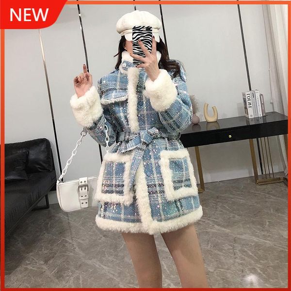 women's wool & blends korean style sequin stitching lamb coat clothing 2021 winter mid-length, Black
women's wool & blends korean style sequin stitching lamb coat clothing 2021 winter mid-length, Black