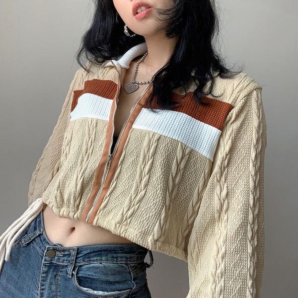women's knits & tees imcute knitted sweater jacket khaki lapel zipper long sleeve stitching street fashion slim loose cardigan top, White
women's knits & tees imcute knitted sweater jacket khaki lapel zipper long sleeve stitching street fashion slim loose cardigan top, White