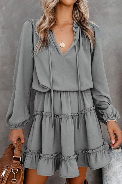 casual dresses women tied v-neck long sleeve autumn solid belted a-line office laides loose party pleated dress vestido, Black;gray
casual dresses women tied v-neck long sleeve autumn solid belted a-line office laides loose party pleated dress vestido, Black;gray