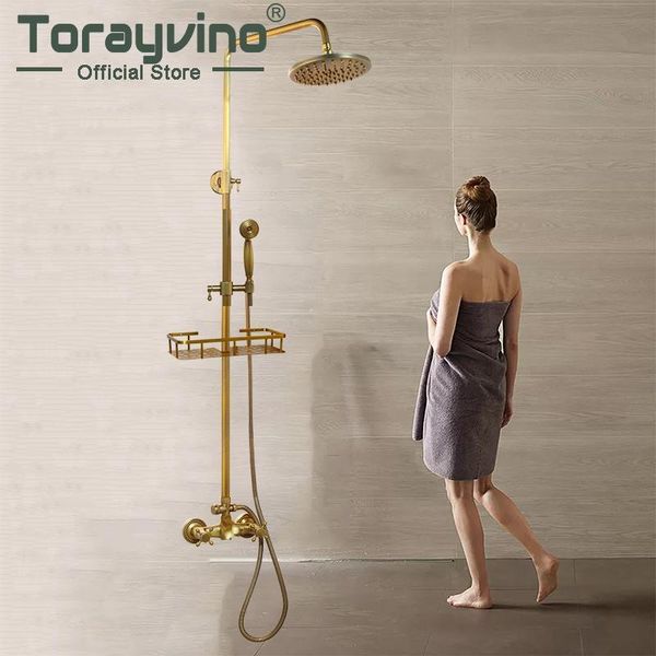 torayvino antique brass shower faucets set 8'' rainfall head commodity shelf handle mixer tap swivel spout bath bathroom sets
torayvino antique brass shower faucets set 8'' rainfall head commodity shelf handle mixer tap swivel spout bath bathroom sets