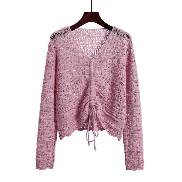 women's sweaters 2021 spring and summer v-neck hollow drawstring sweater mesh beach breathable pullover, White;black
women's sweaters 2021 spring and summer v-neck hollow drawstring sweater mesh beach breathable pullover, White;black