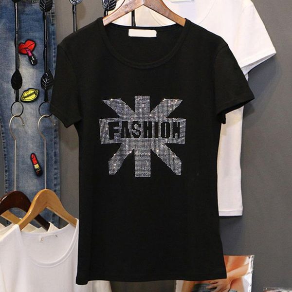women's t-shirt women summer clothes 2021 fashion plus size printing rhinestone bling loose cotton black short sleeve pullovers, White
women's t-shirt women summer clothes 2021 fashion plus size printing rhinestone bling loose cotton black short sleeve pullovers, White