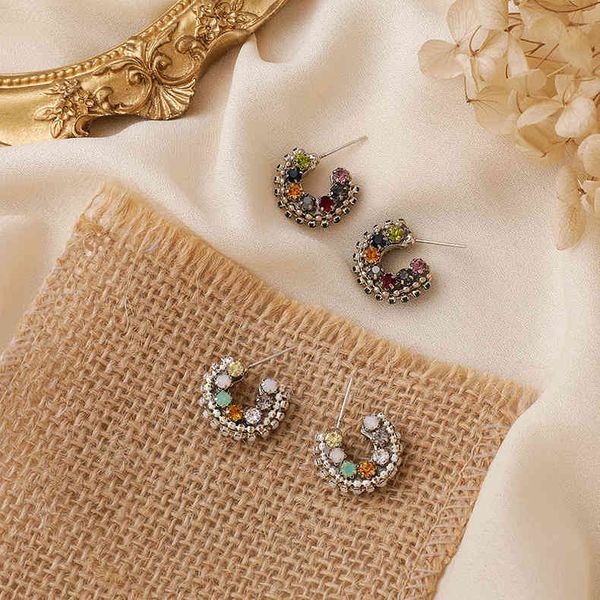 french new korean circle earrings baroque national style handmade beaded color diamond small earrings female, Golden
french new korean circle earrings baroque national style handmade beaded color diamond small earrings female, Golden