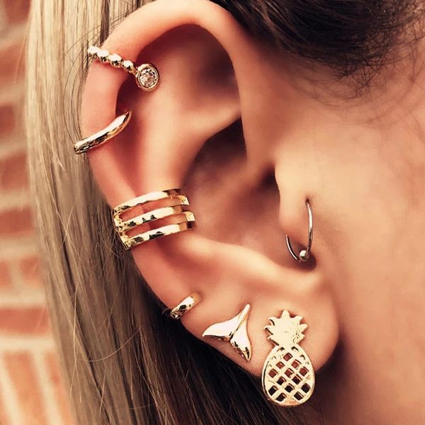 fishtail pineapple crystal earrings fashion golden stud earrings set for women girl party jewelry ear cuff accessories, Golden;silver
fishtail pineapple crystal earrings fashion golden stud earrings set for women girl party jewelry ear cuff accessories, Golden;silver