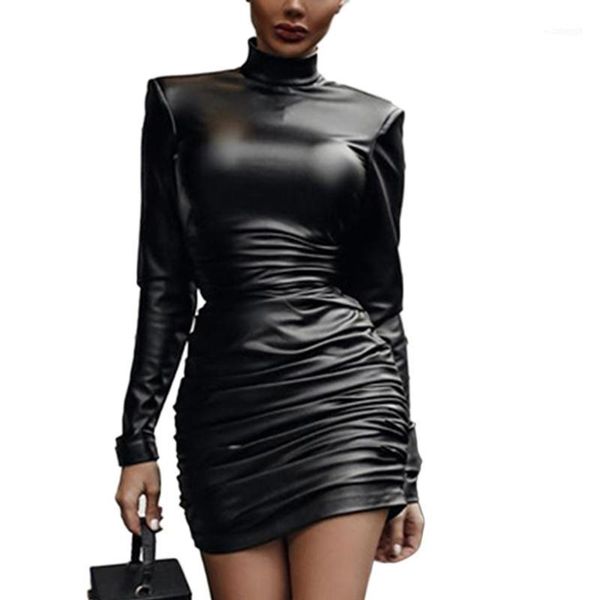 casual dresses women turtleneck bodycon mini dress autumn long sleeve faux leather ruched stacked high waist shoulder padded party clubwear1, Black;gray 
casual dresses women turtleneck bodycon mini dress autumn long sleeve faux leather ruched stacked high waist shoulder padded party clubwear1, Black;gray