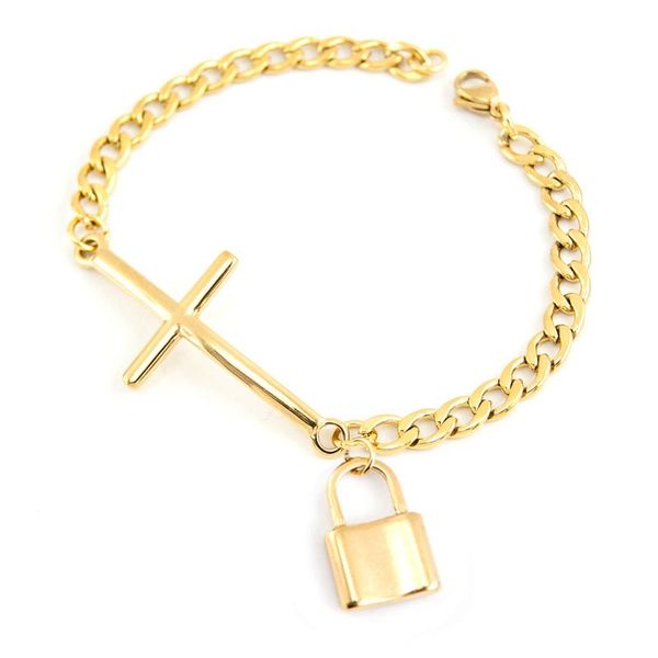 charm bracelets stainless steel lucky fashion padlock pendant cuban chain bracelet for women with corss connecter, Golden;silver
charm bracelets stainless steel lucky fashion padlock pendant cuban chain bracelet for women with corss connecter, Golden;silver