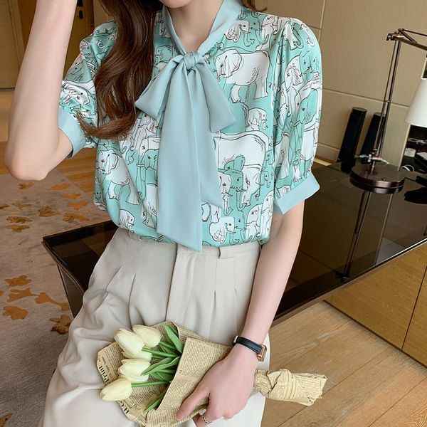 women's blouses & shirts fashion womens floral shirt v-neck summer clothing puff-sleeved woman chiffon ol bow printing female, White
women's blouses & shirts fashion womens floral shirt v-neck summer clothing puff-sleeved woman chiffon ol bow printing female, White