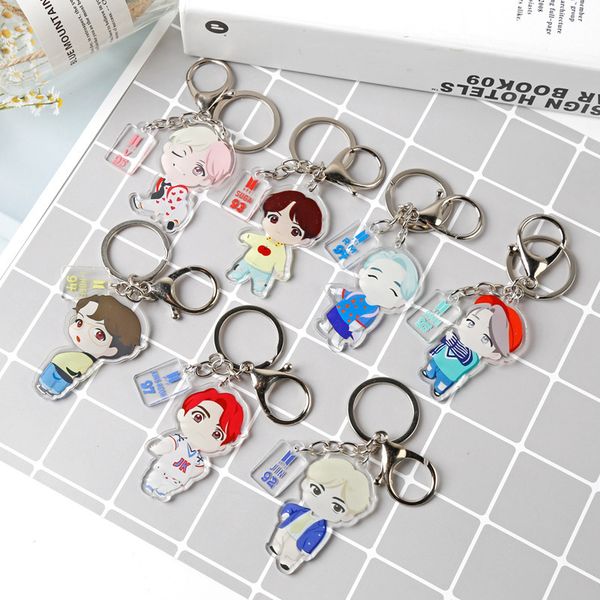 

cartoon keychain kpop bangtan boys album be fashion jimin suga v jin rm j-hope jk acrylic fans special collection bts-6, Silver