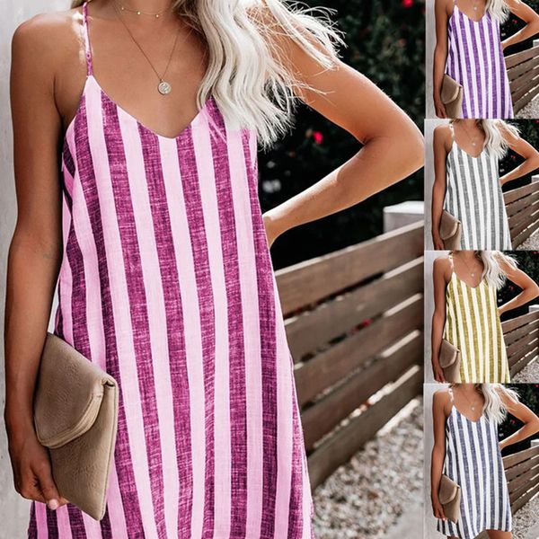 women's dresses summer 2021 fashion stripe mid length suspender, Black;gray 
women's dresses summer 2021 fashion stripe mid length suspender, Black;gray